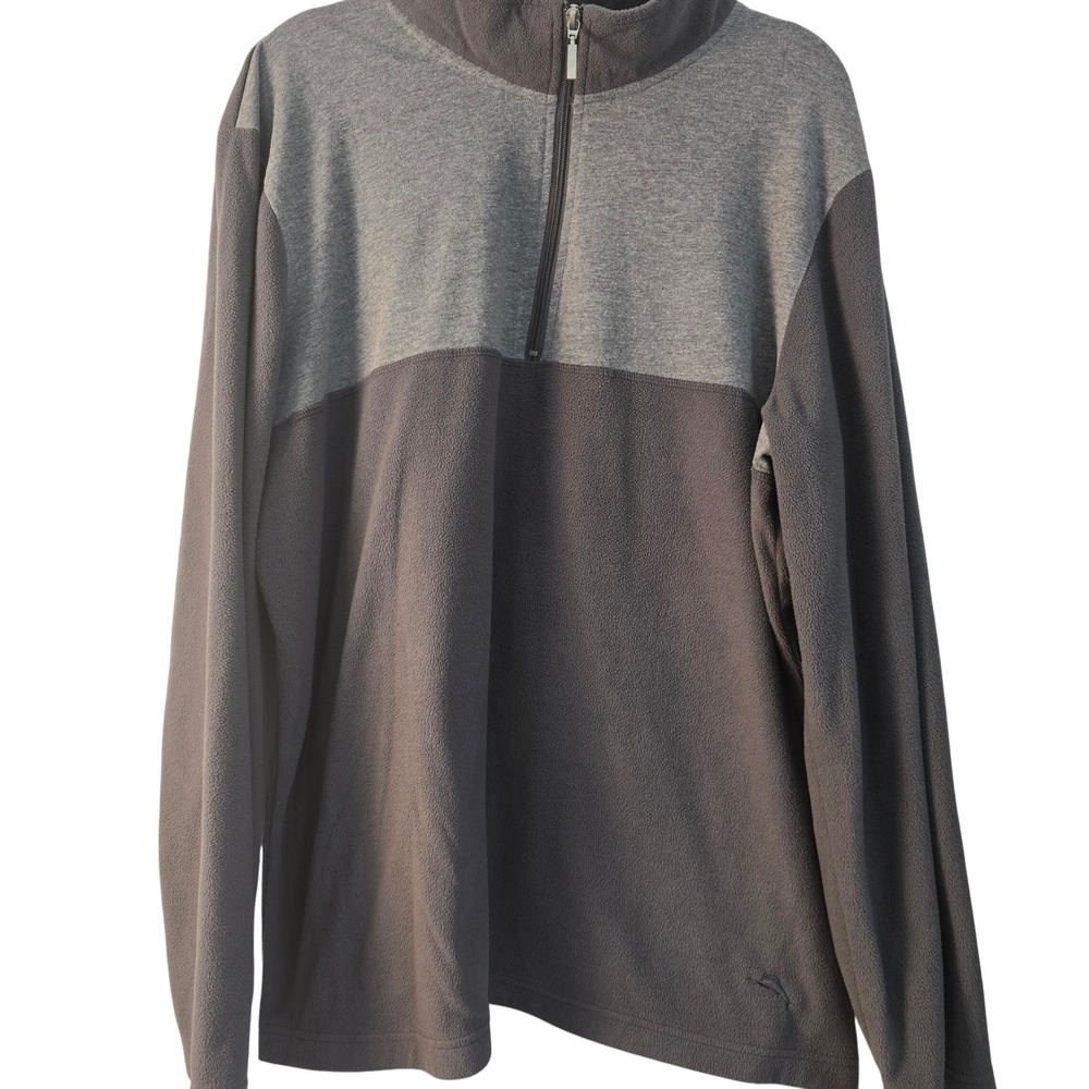 Tommy Bahama Mens XXL Quarter Zip Fleece Pullover Gray Colorblock Mock‎ Neck